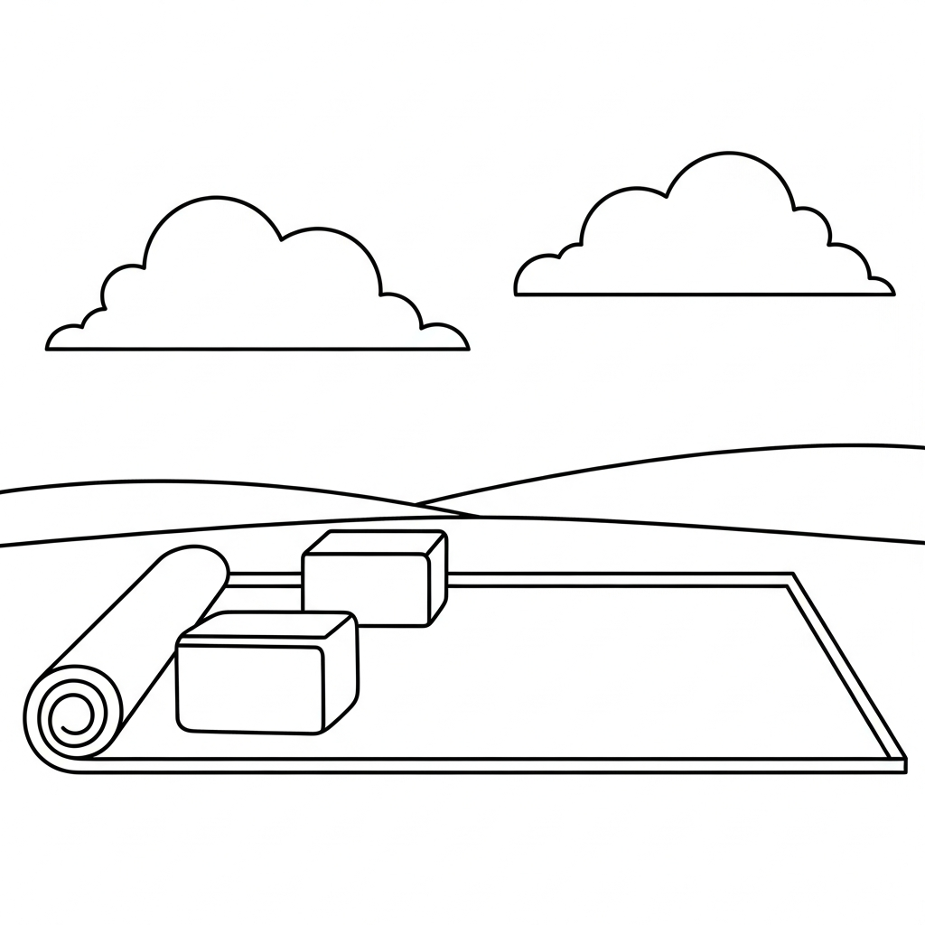 Einfache Malvorlage Yoga-Matte und Yoga-Blöcke coloring page printable