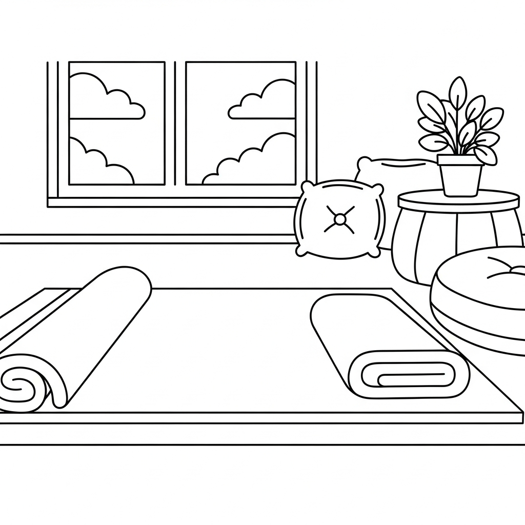Einfache Yoga-Matte mit Gefaltetem Handtuch Malvorlage coloring page printable