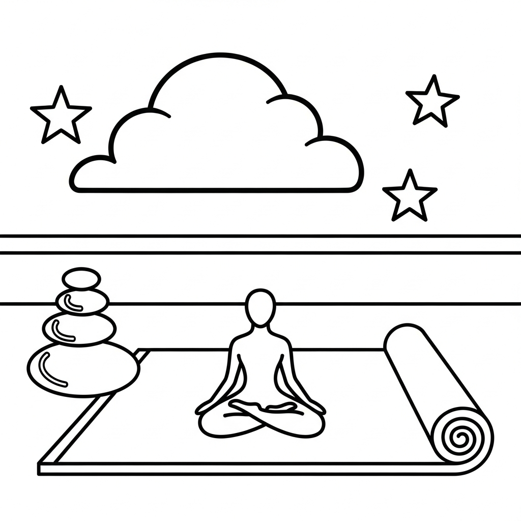 Einfache Yoga-Unterlage mit Zen-Dekor Ausmalbild coloring page printable