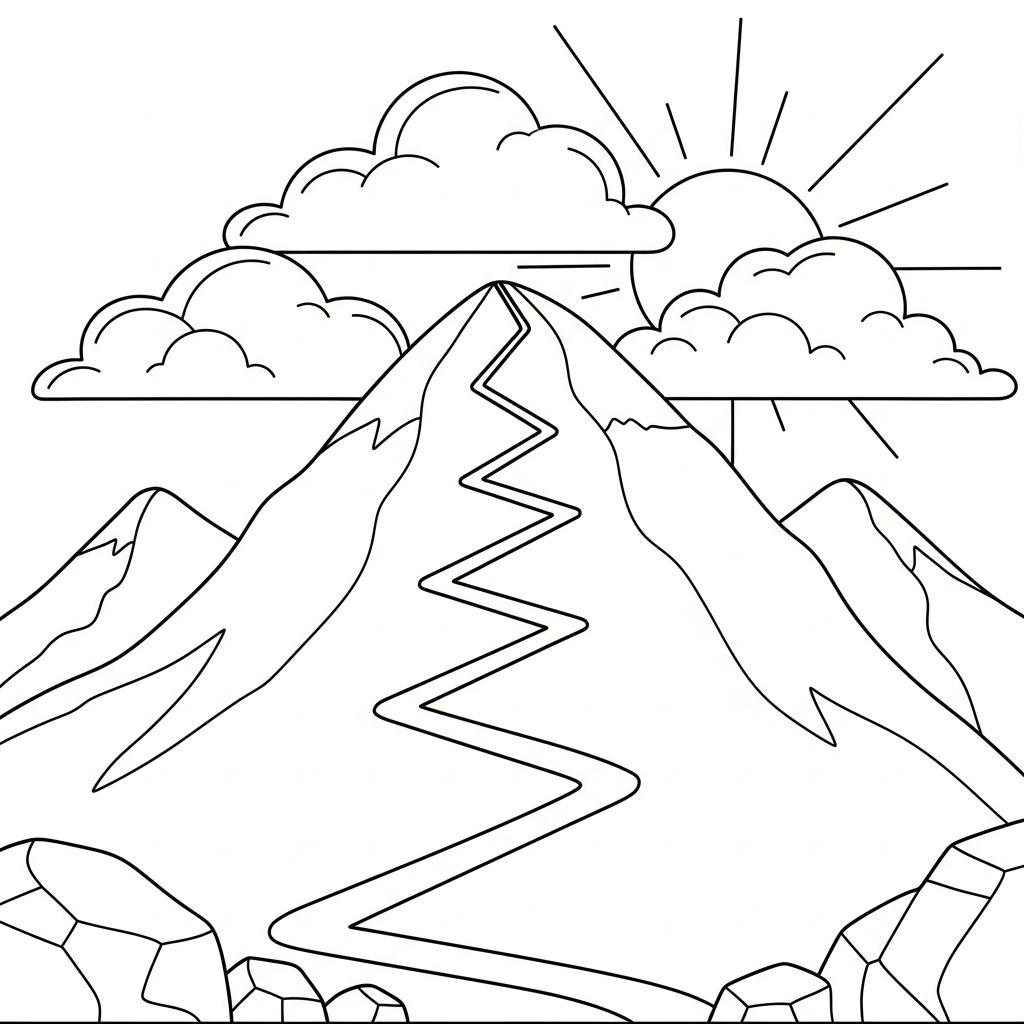 Zigzag Mountain Trail Coloring Page for Kids coloring page