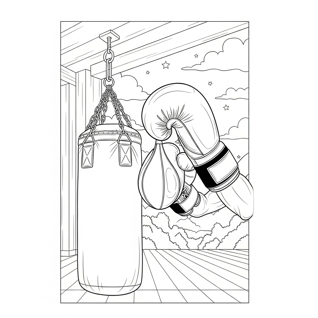 Realistic Boxing Gloves and Speed Bag Coloring Page coloring page