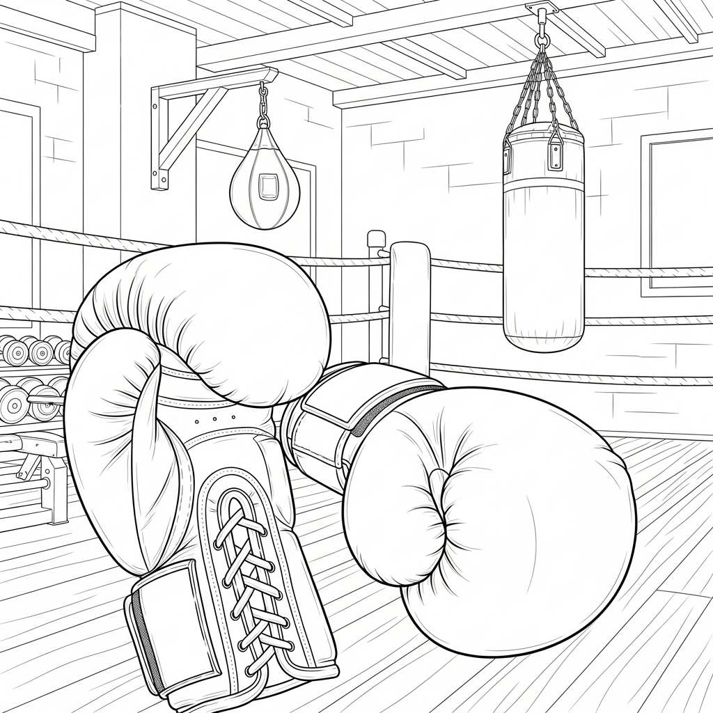 Realistic Boxing Gloves Coloring Page for Training Sessions coloring page printable