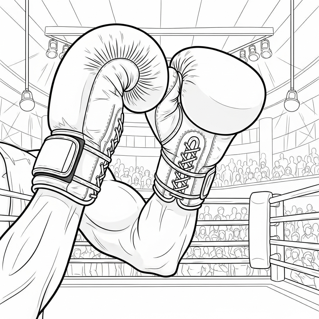Realistic Boxing Gloves on Fighter Hands Coloring Page coloring page