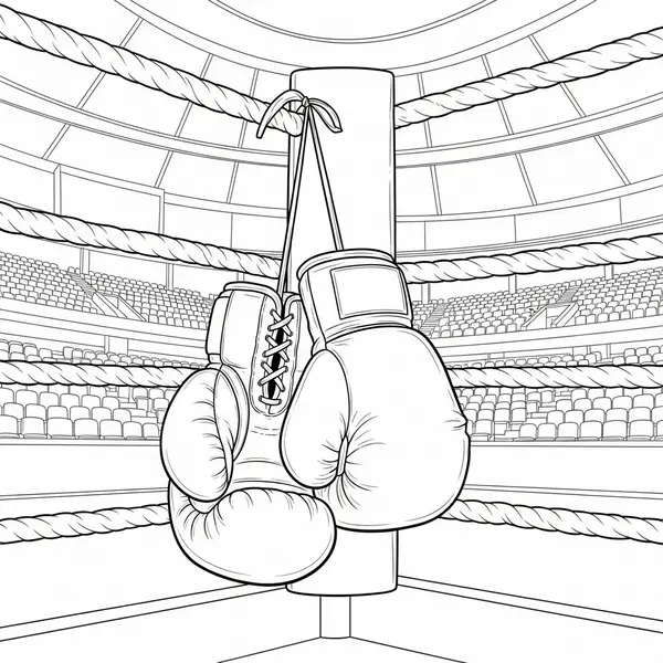 Hard Realistic Boxing Gloves With Boxing Ring Ropes Coloring Page coloring page printable