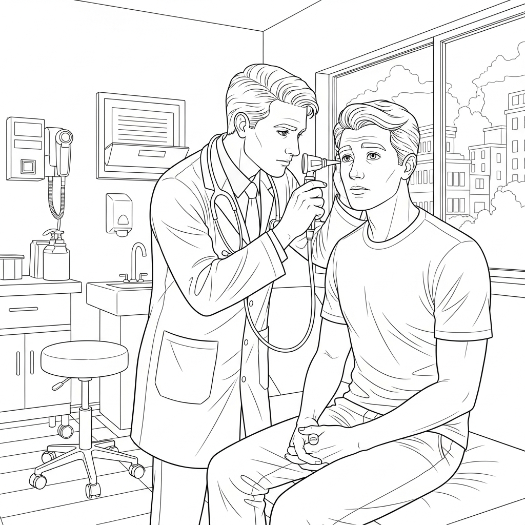 Realistic Doctor Examining Patient Coloring Page for Kids coloring page printable