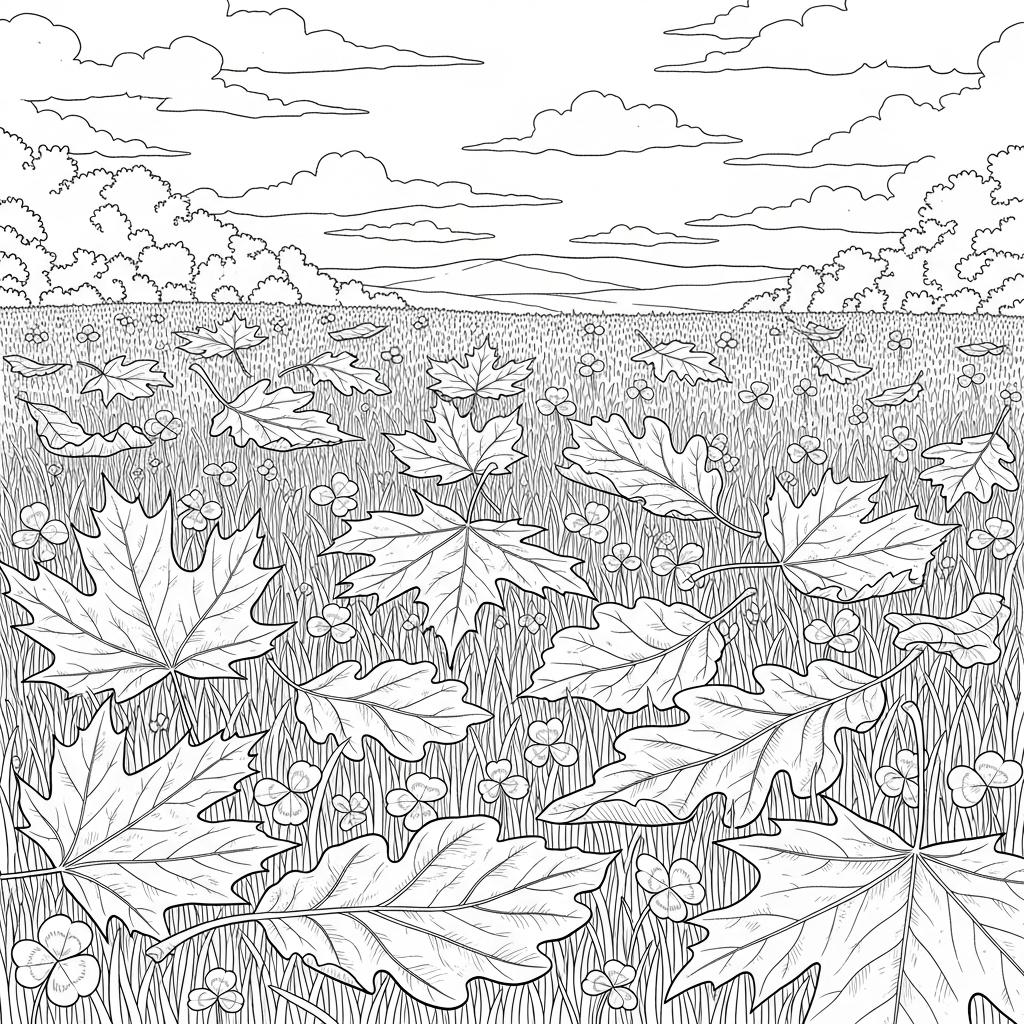 Challenging Fall Leaves Coloring Page for Adults and Kids coloring page