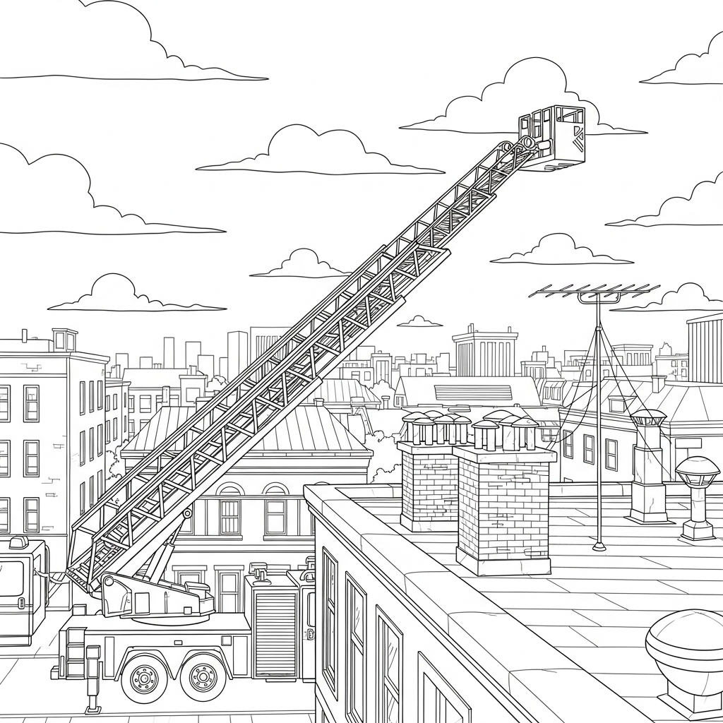 Realistic Fire Truck Ladder Coloring Page for Kids coloring page printable