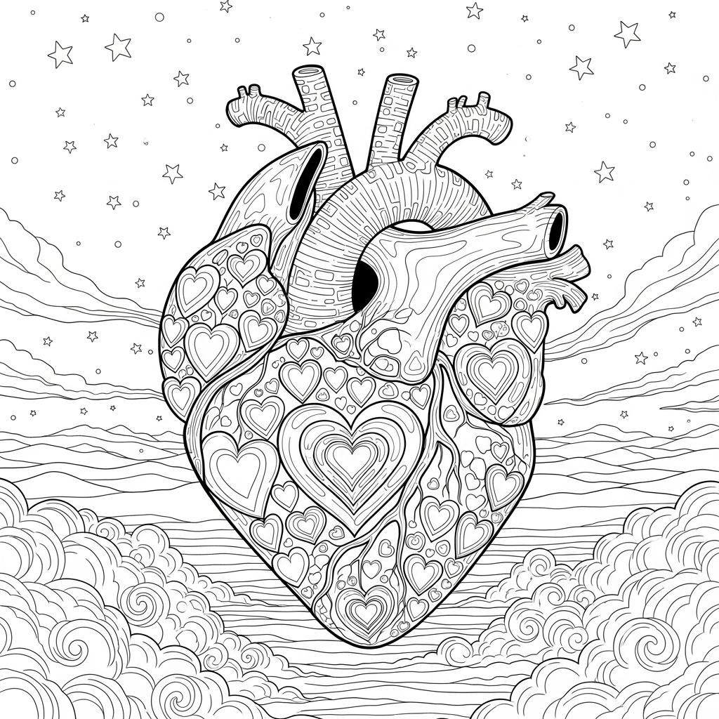 Intricate Layered Heart Mosaic Coloring Page coloring page
