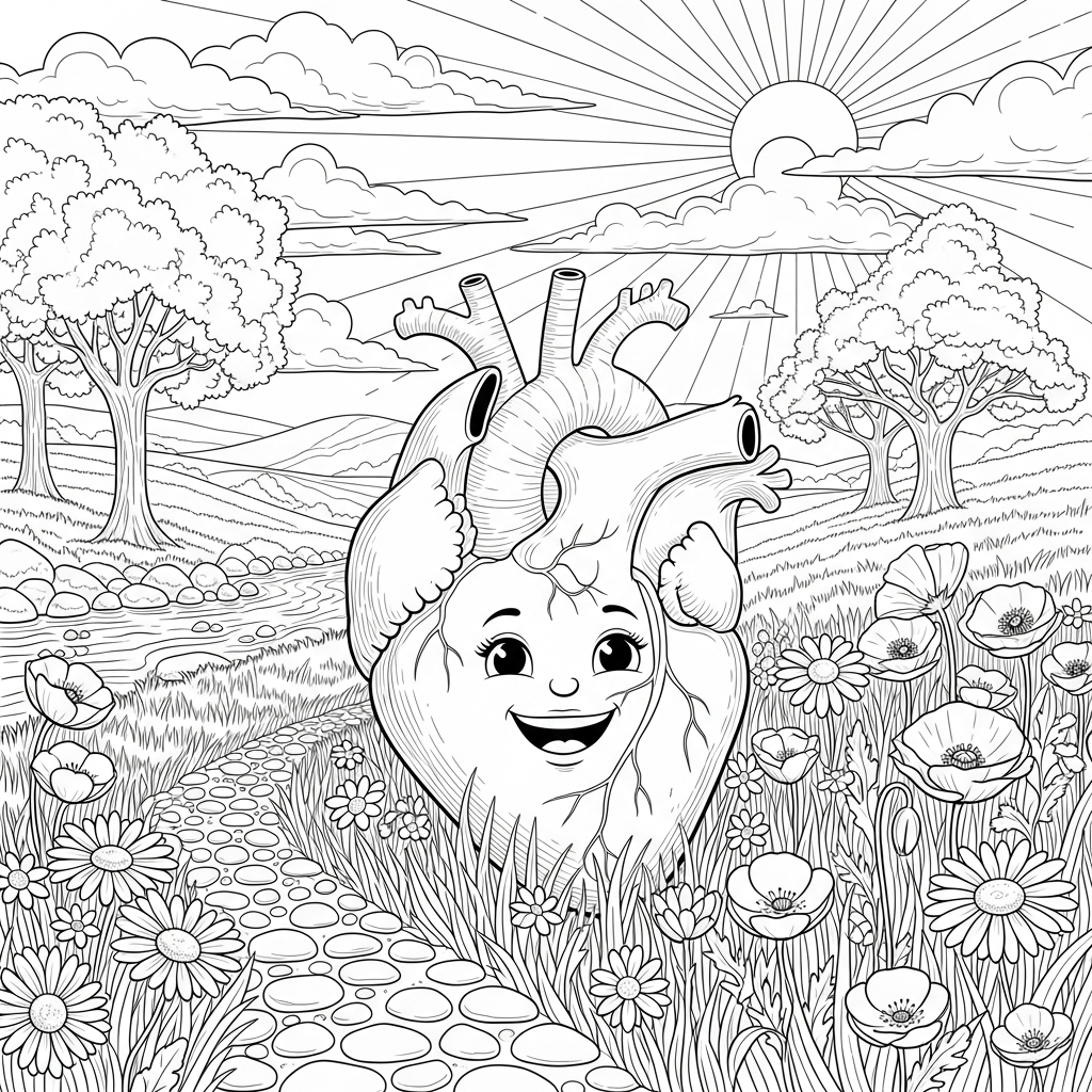 Intricate Heart with a Joyful Face Coloring Page coloring page