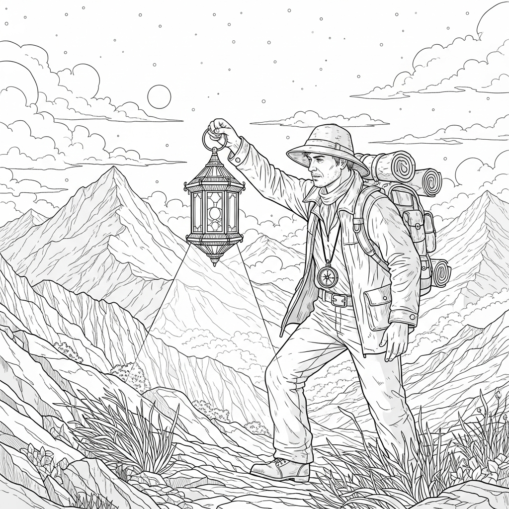 Challenging Realistic Magic Lantern Coloring Page for Explorers coloring page