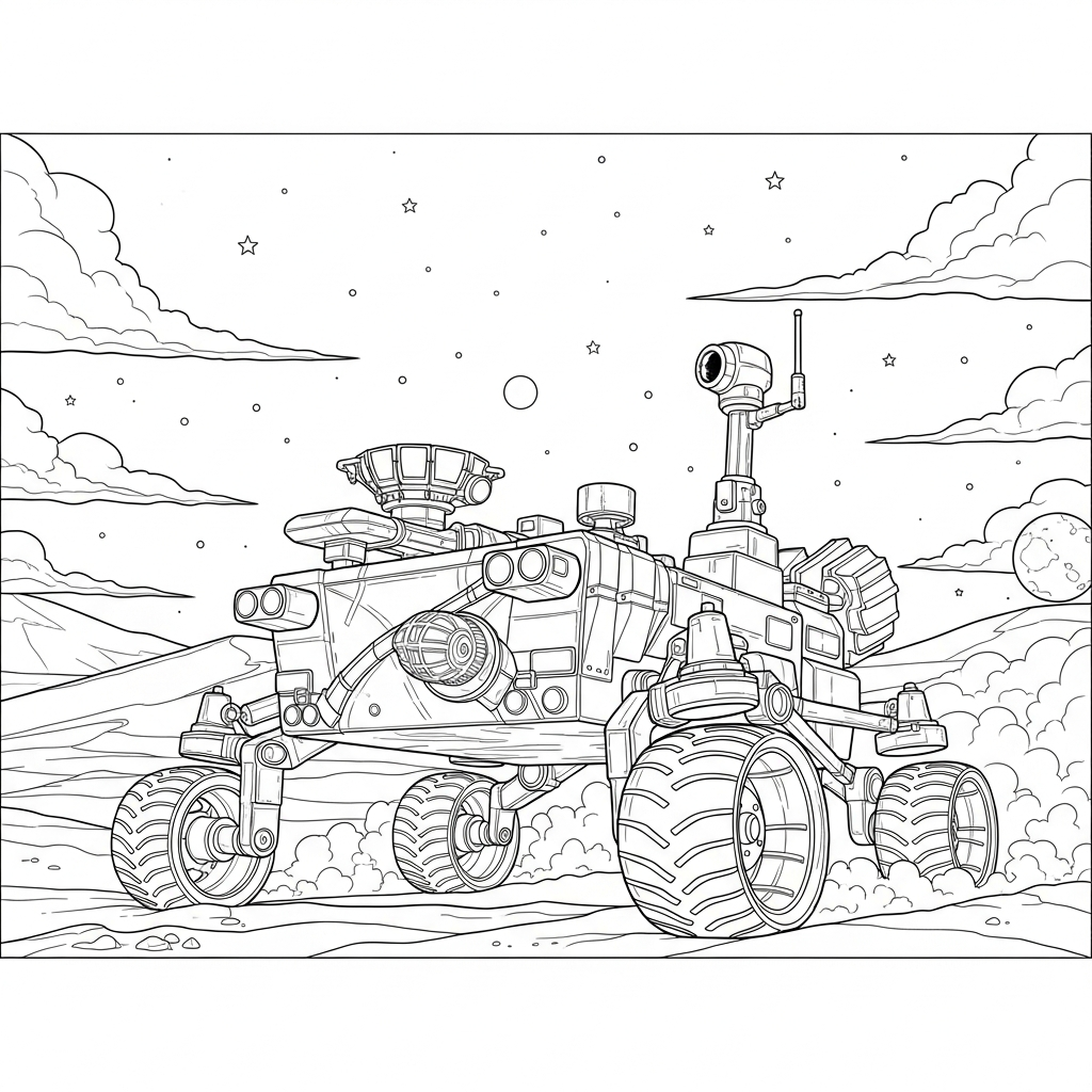 Detailed Mars Rover Coloring Page: Cross the Martian Dunes coloring page