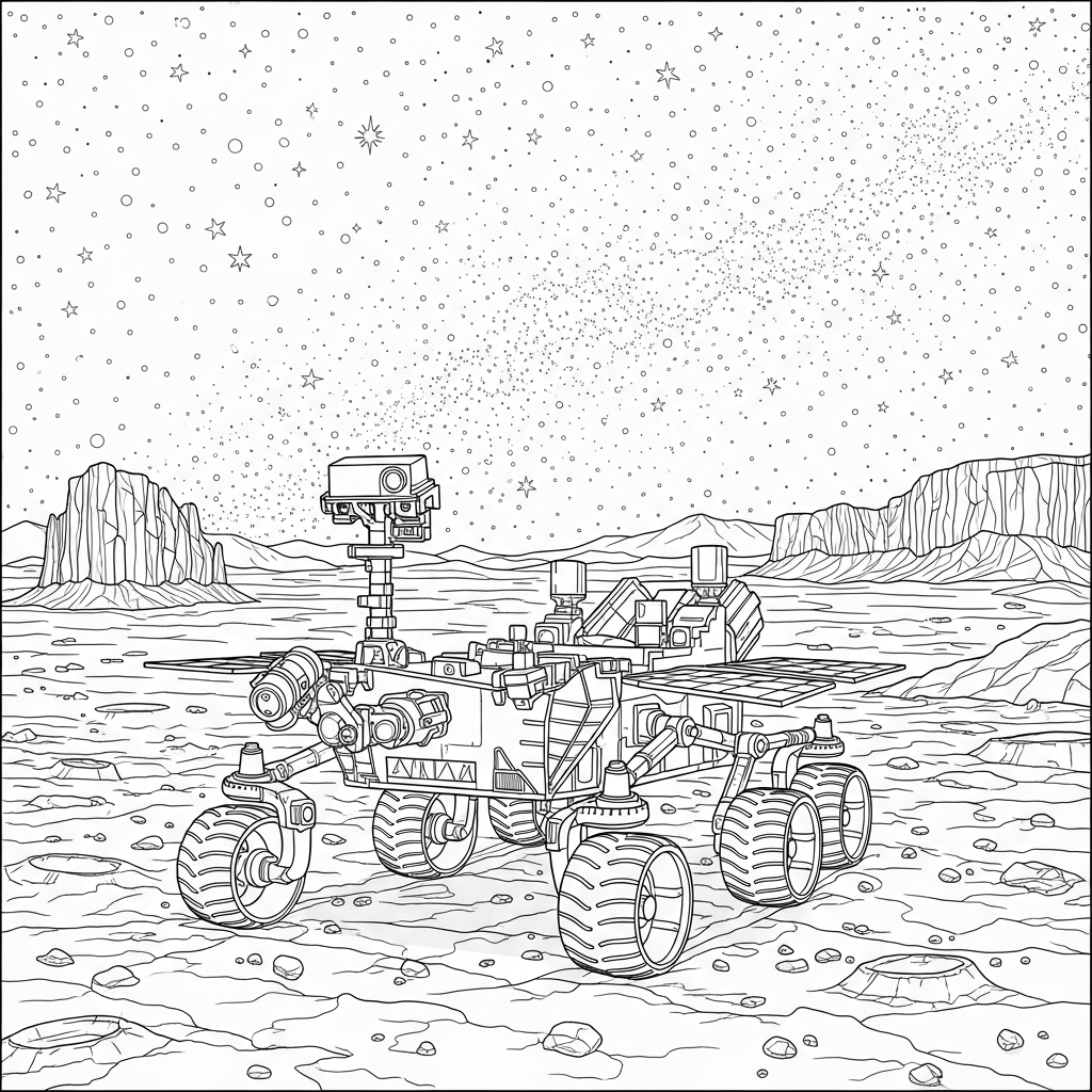 Página para Colorear Rover de Marte Realista Bajo un Cielo Estrellado coloring page