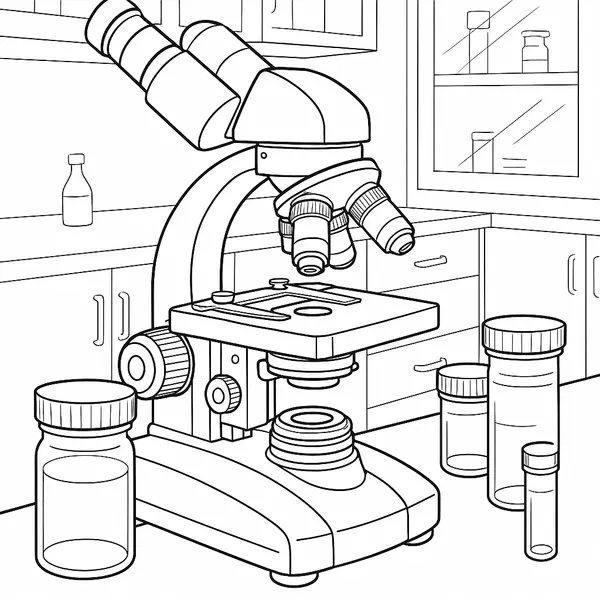 Explore Our Hard Realistic Microscope Coloring Page in a Lab Setting coloring page printable