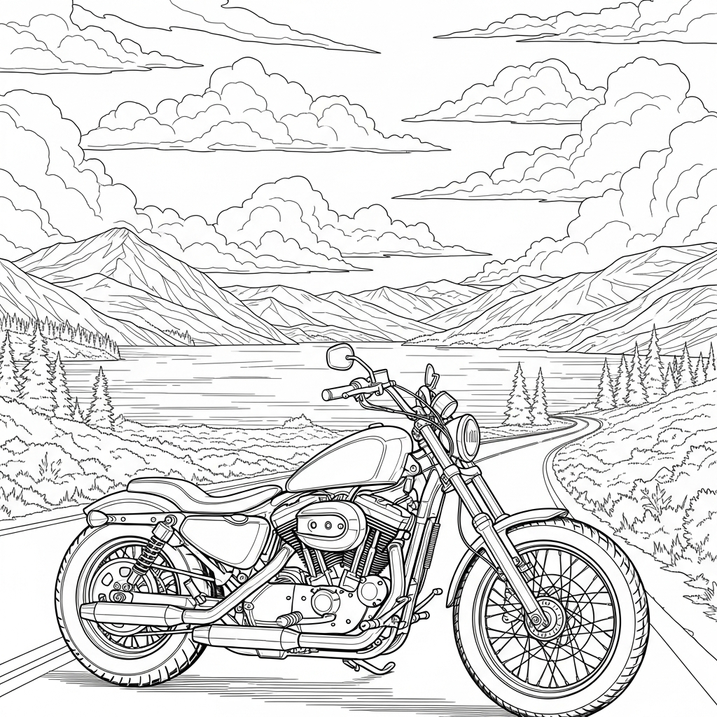 Challenging Realistic Motorcycle Coloring Page by Lakeside coloring page printable