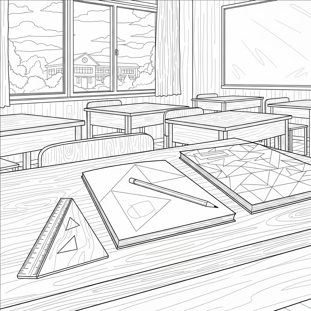 Realistic Pencil and Ruler Coloring Page for Kids coloring page printable