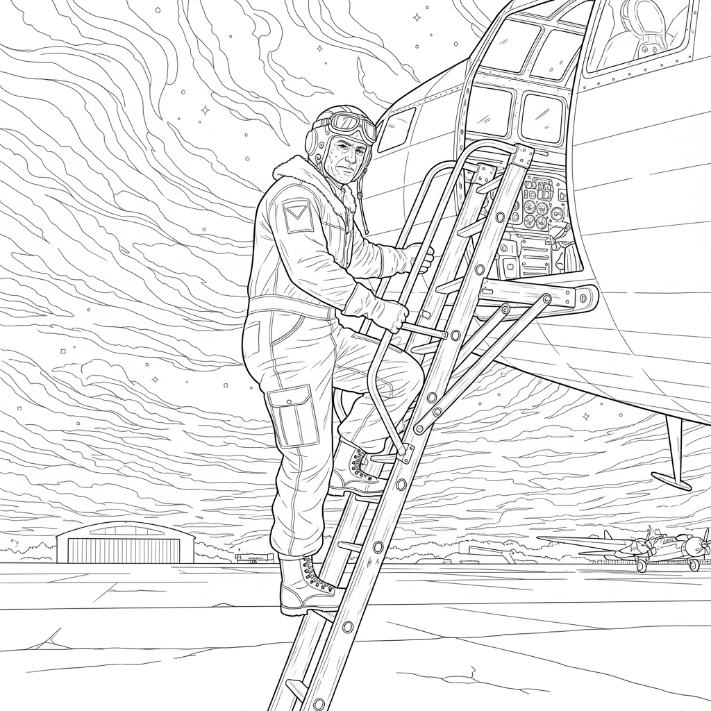 Piloto Realista Difícil con Escalera de Embarque para Colorear coloring page printable