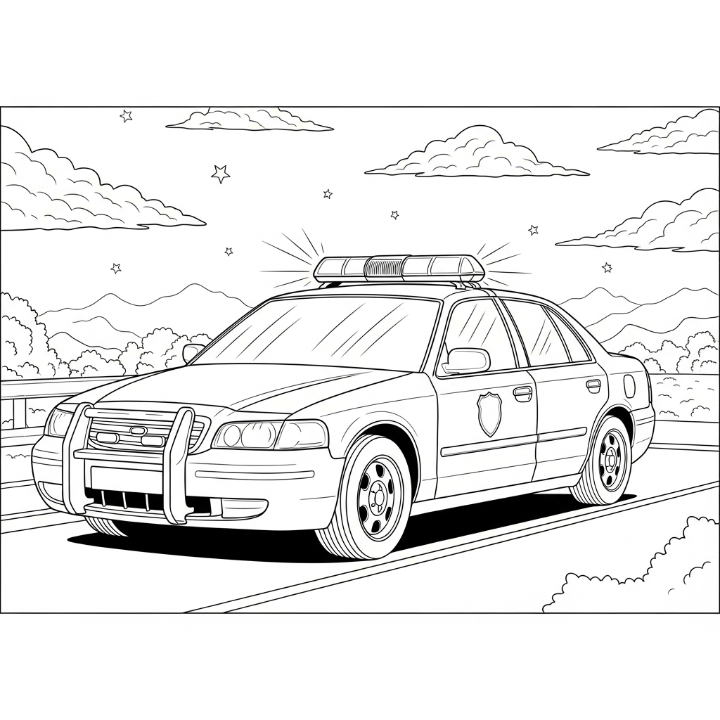 Pagina da Colorare: Auto della Polizia Realistica con Sirena coloring page