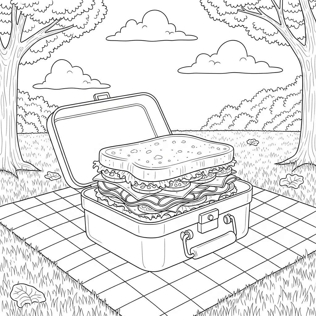 Realistisch Moeilijke Sandwich In Lunchbox Kleurplaat coloring page