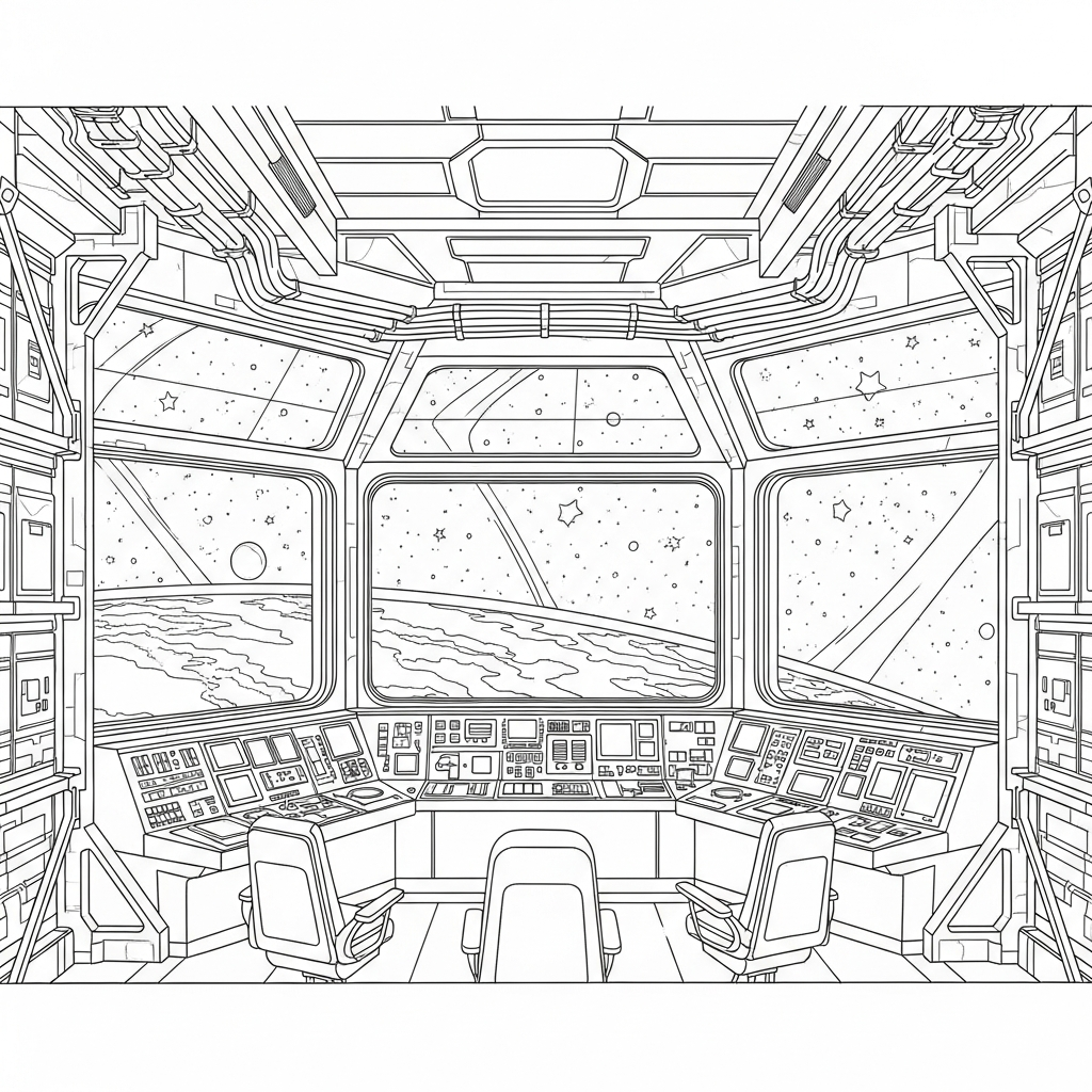 Página para Colorear del Control de la Estación Espacial Interna Realista Dura coloring page