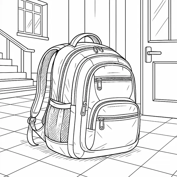 Explore Our Hard Realistic Student Backpack in School Entrance Coloring Page coloring page printable