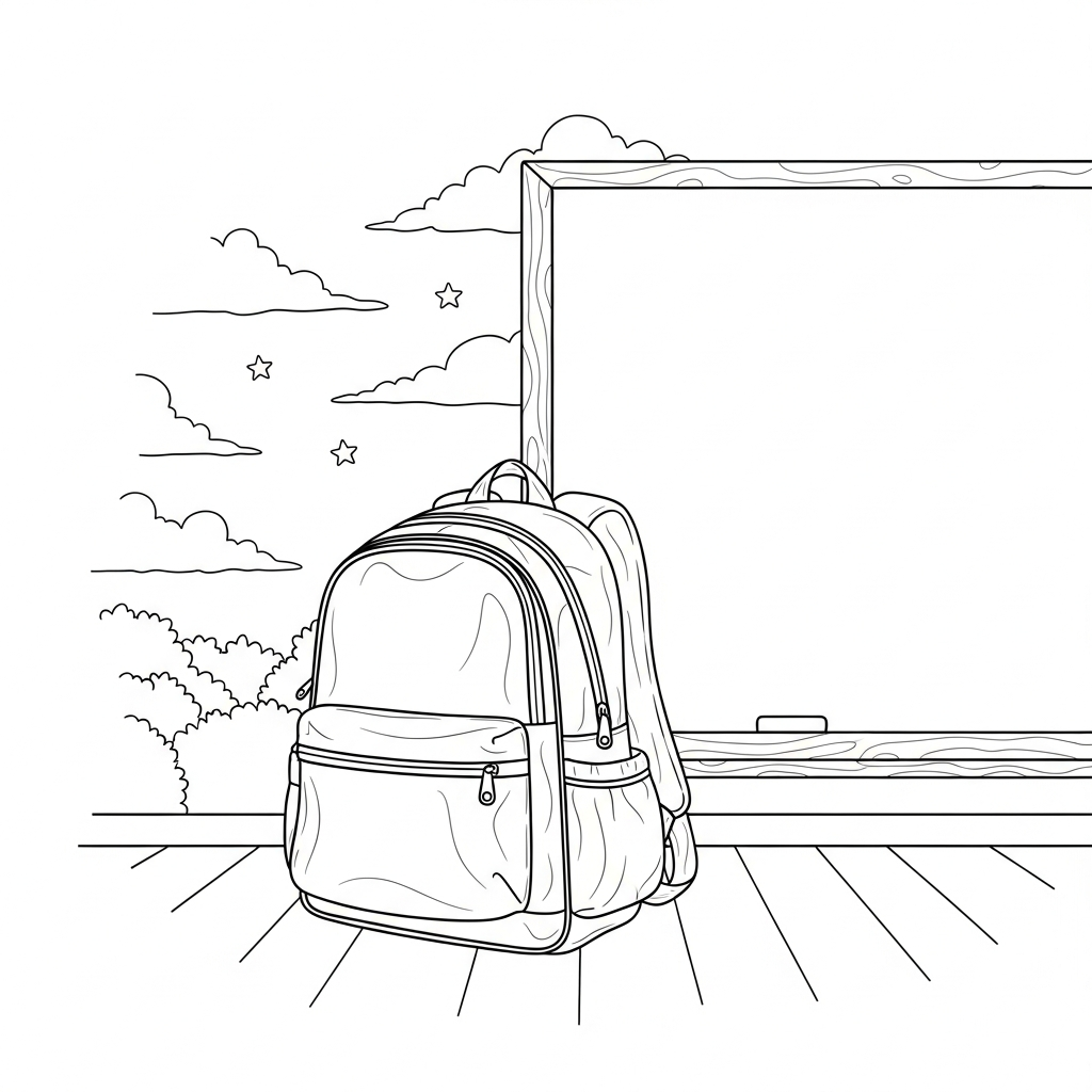 Realistic Student Backpack Coloring Page Beside Chalkboard coloring page printable