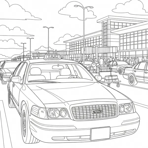 Página para Colorear Taxi Realista Difícil en Área de Recogida del Aeropuerto coloring page printable