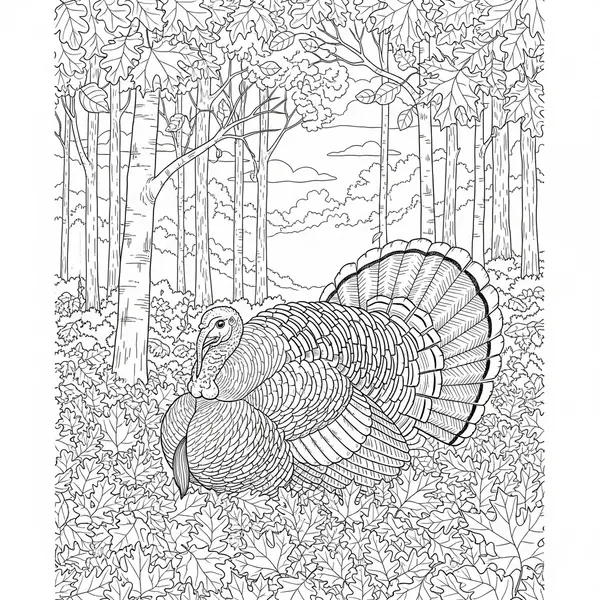 Schwierige Realistische Ausmalbild: Erntedankputen im Herbstlaubwald coloring page printable