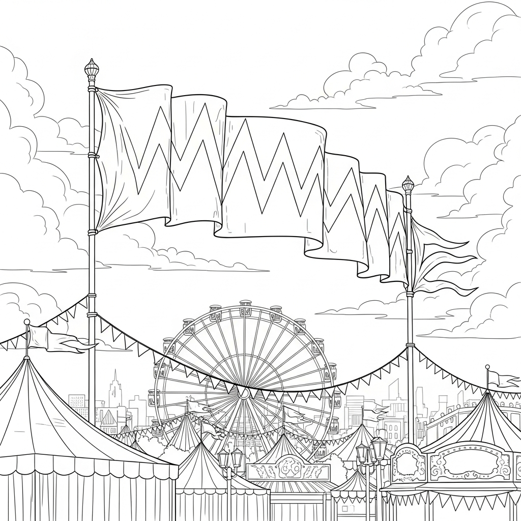 Pagina da Colorare: Bandiera del Carnevale Zigzag Realistica Difficile coloring page