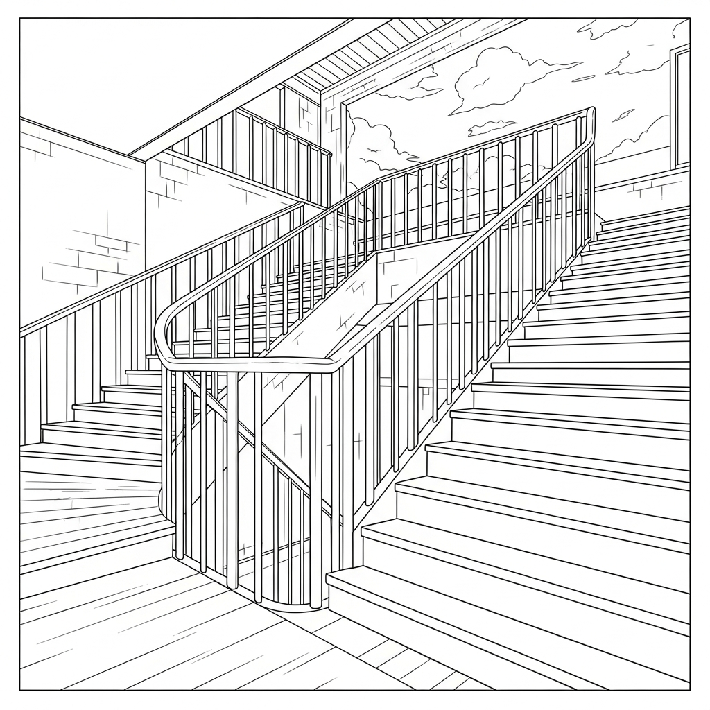 Página para Colorear Escalera en Zigzag Realista Difícil coloring page