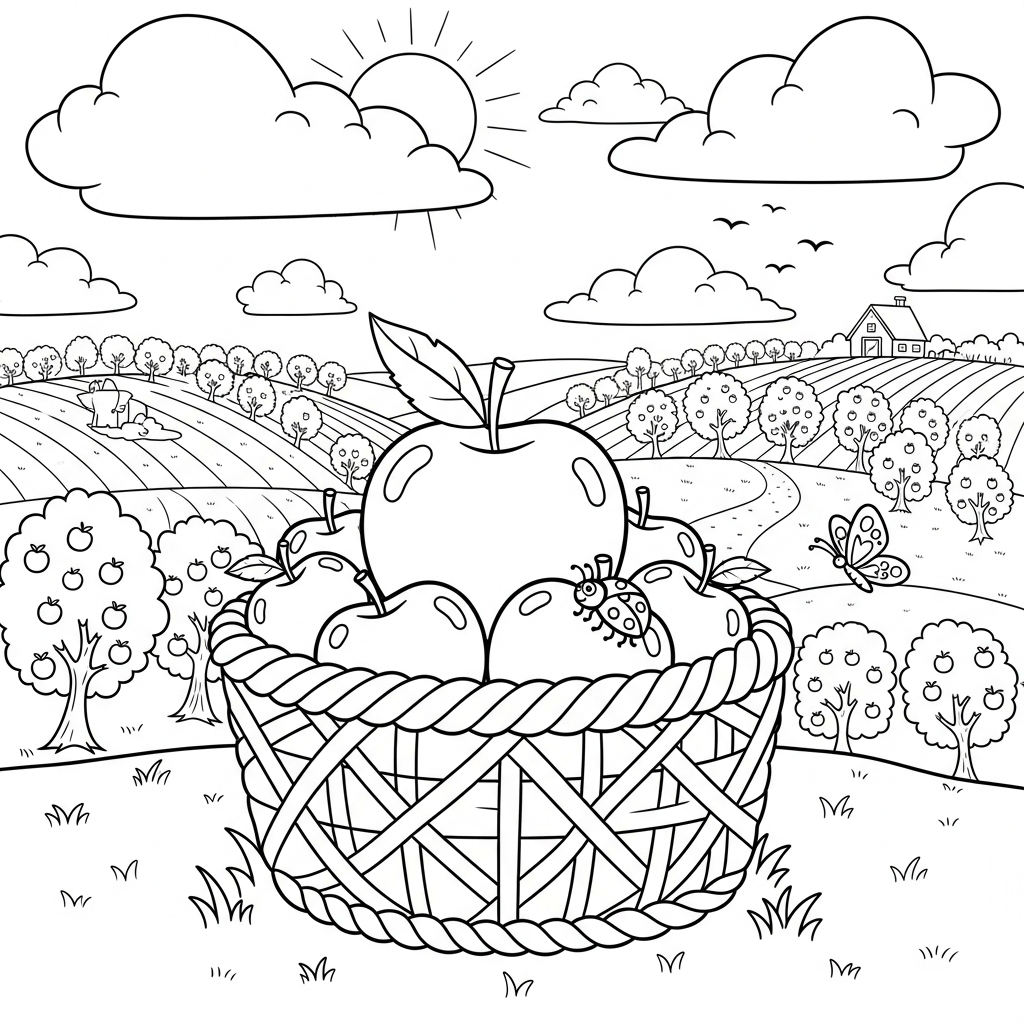 Midden Cartoon Appelboerderij Mandje Kleurplaat coloring page