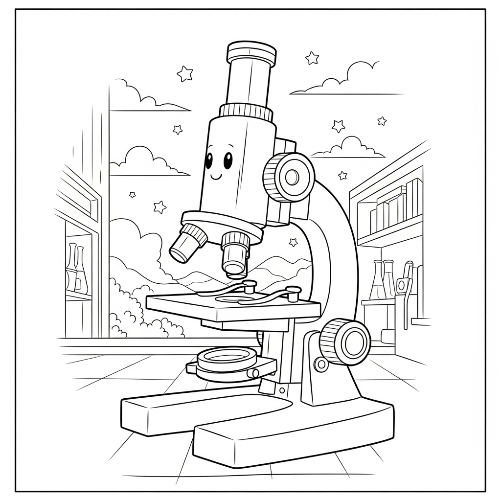 Mittleres Cartoon Biologielabor Mikroskop Malvorlage coloring page printable