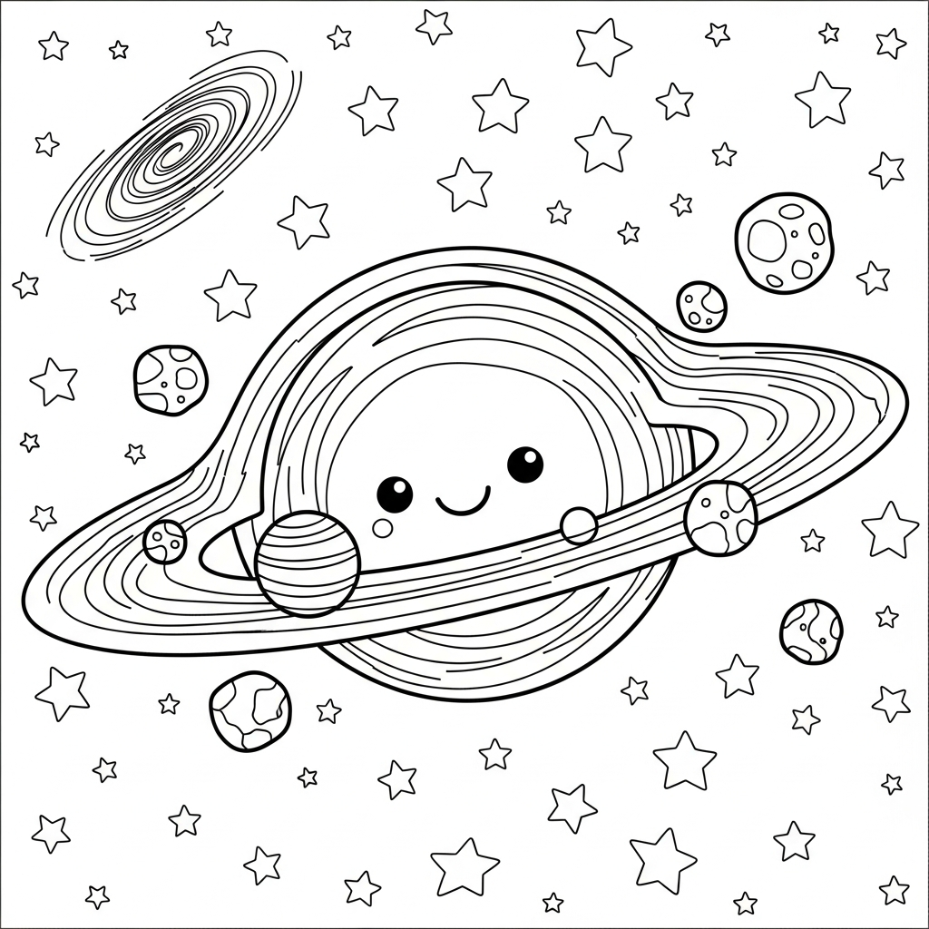 Medium Cartoon Black Hole Coloring Page Over a Starry Sky coloring page