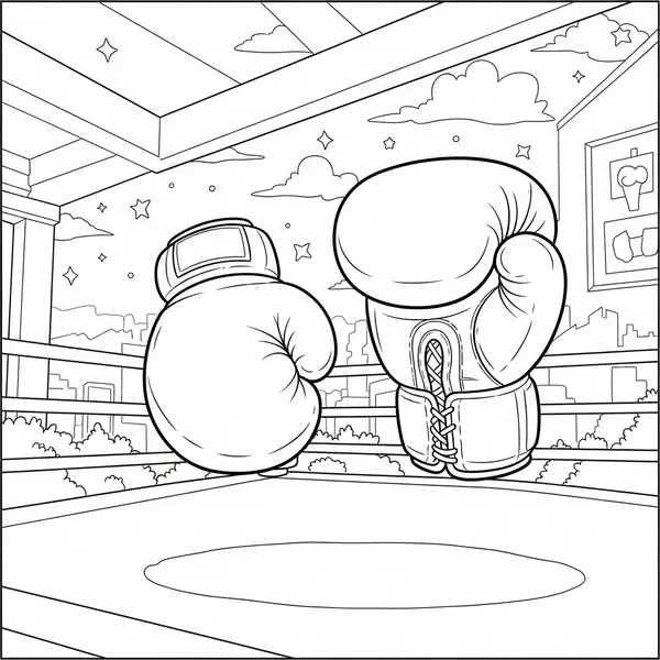 Medium Cartoon Boxing Gloves In Boxing Ring Coloring Page coloring page printable