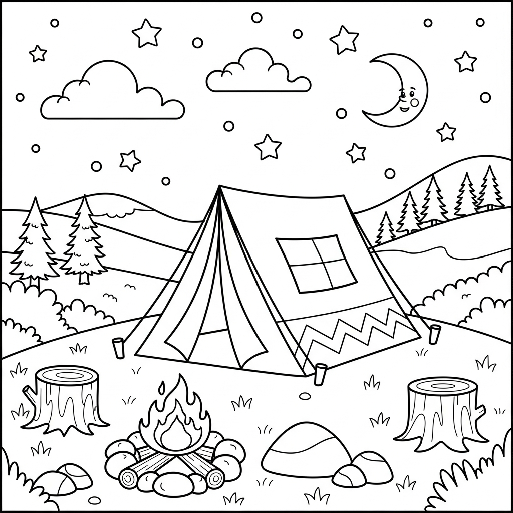 Pagina da Colorare: Tenda Chevron a Motivo Cartoon di Media Grandezza coloring page