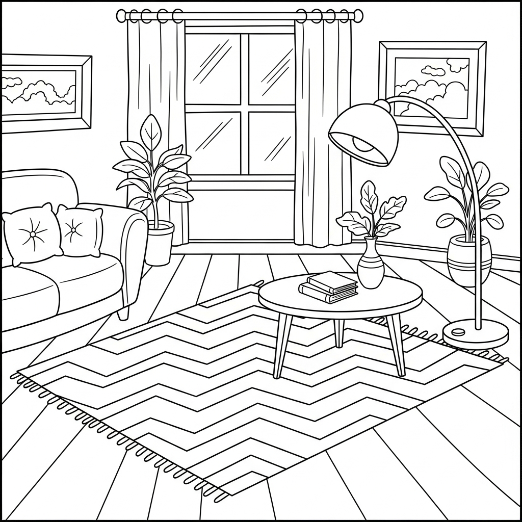 Medium Cartoon Chevron Stripe Rug Coloring Page for Living Rooms coloring page printable