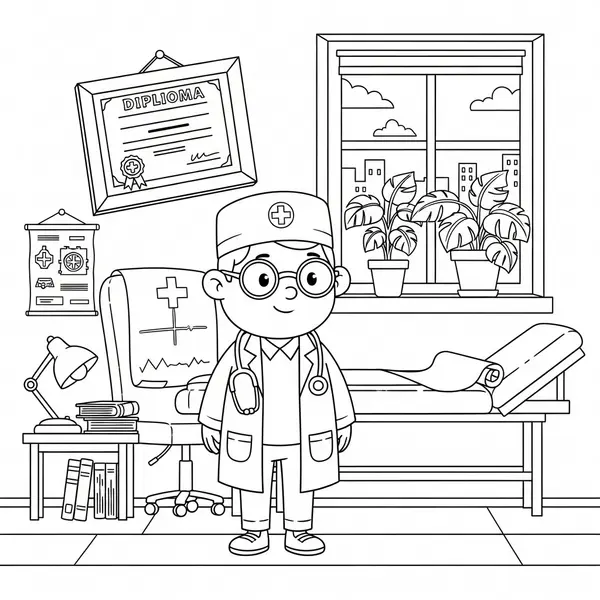 Medium Cartoon Doctor With Stethoscope Coloring Page coloring page printable