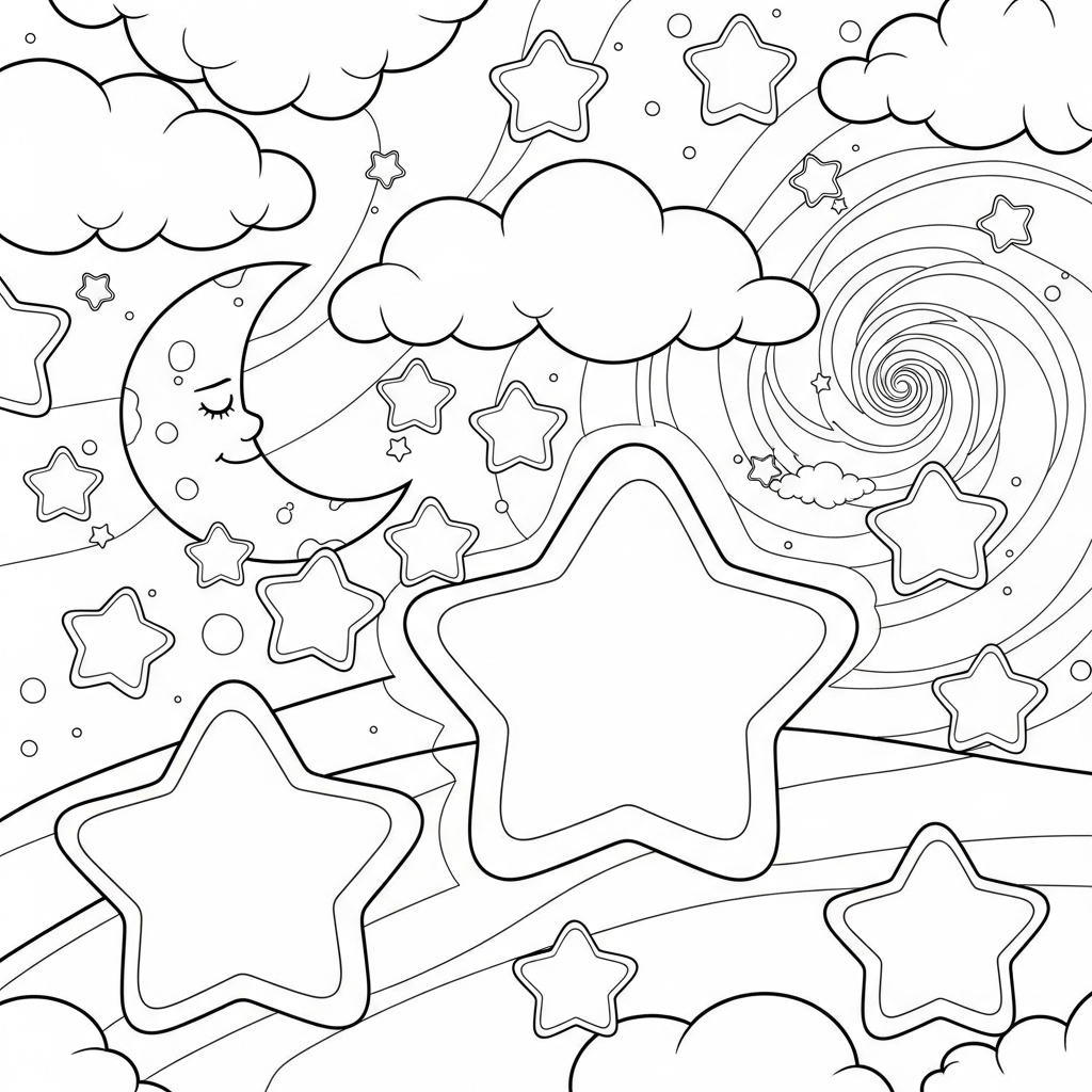 Medium Cartoon Geometric Star Coloring Page for Kids coloring page