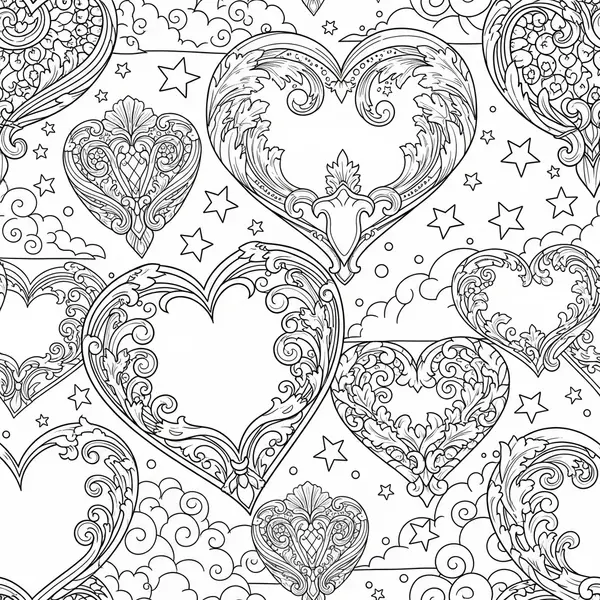 Mittelgroßes Cartoon-Herzmuster mit Ornamenten im Barockstil Ausmalbild coloring page printable