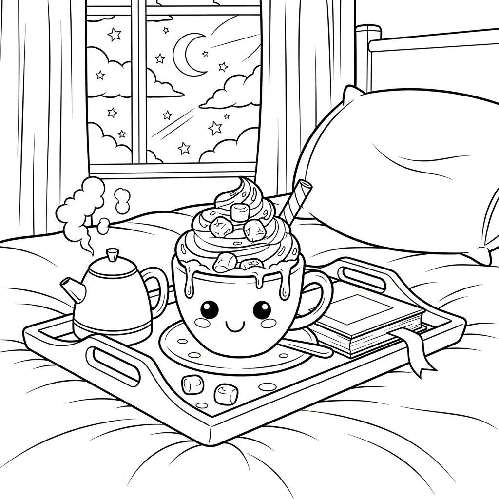 Playful Hot Cocoa Mug Coloring Page for Kids coloring page