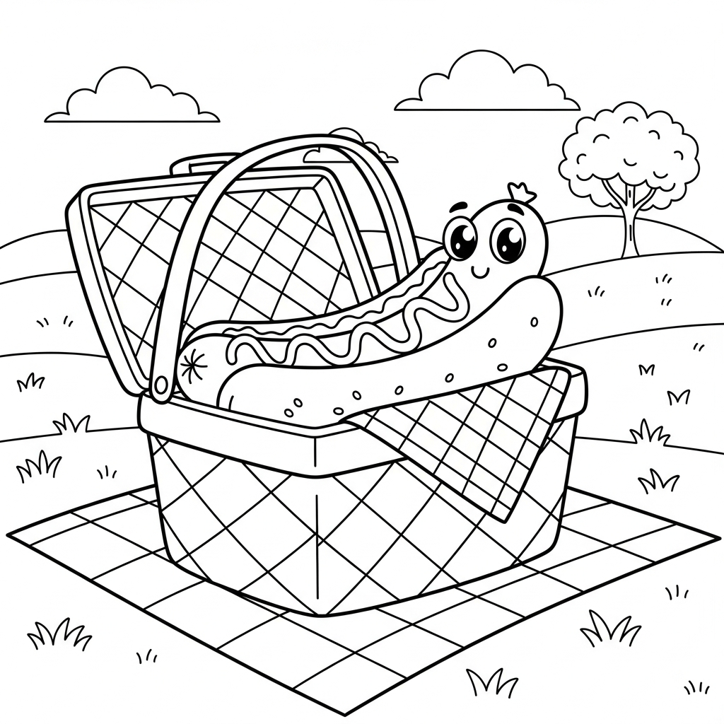 Middelgrote Cartoon Hotdog In Lunchmand Kleurenpagina coloring page
