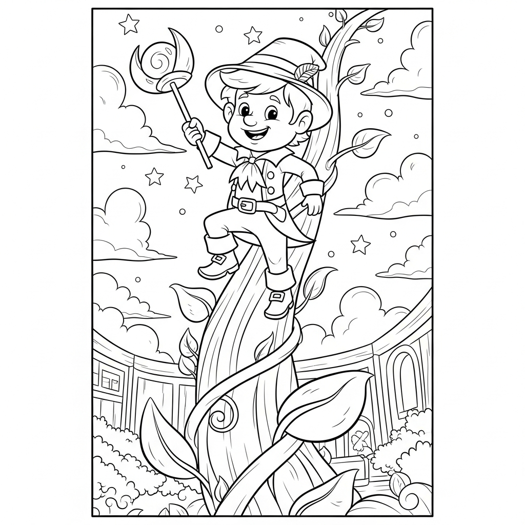 Jack and the Beanstalk Coloring Page for Kids coloring page