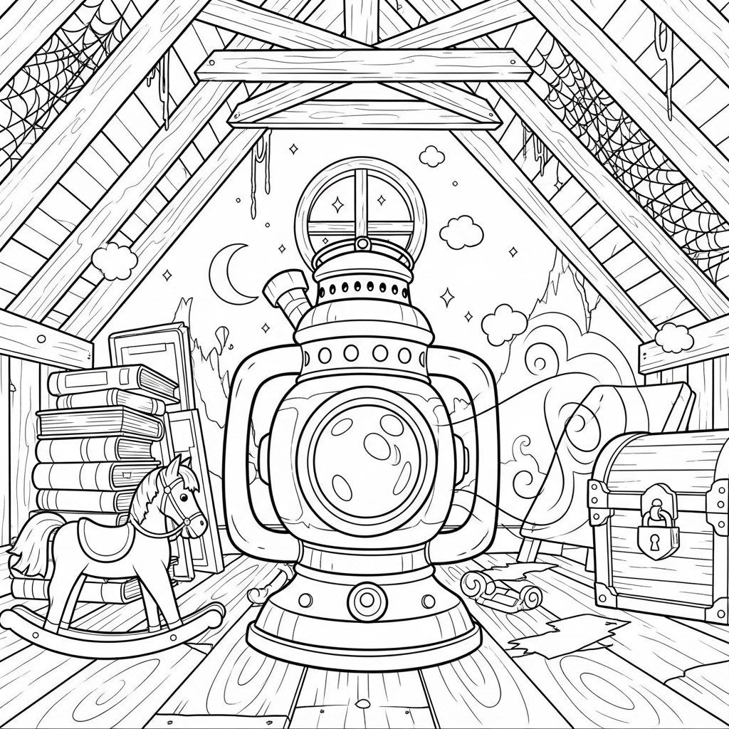 Enchanting Cartoon Magic Lantern Coloring Page for Kids coloring page