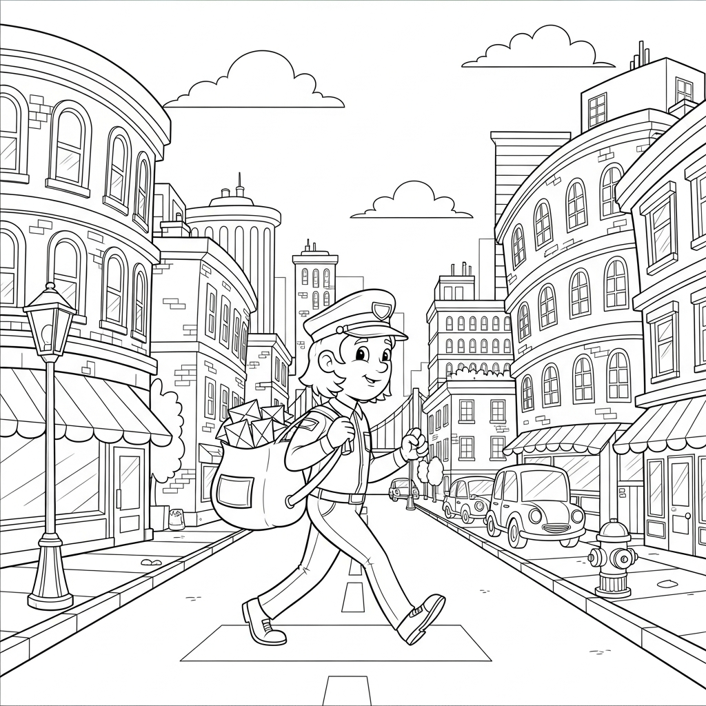 Página Para Colorear de Cartero de Cartoon Cruzando una Cuadra coloring page printable