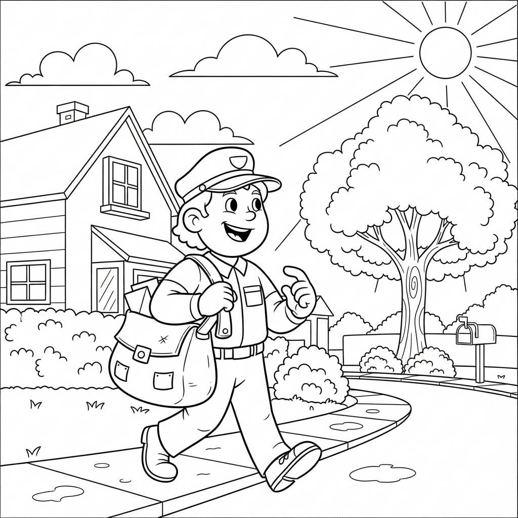 Página para Colorear: Cartero de Dibujos Animados Caminando con un Saco de Cartas coloring page printable