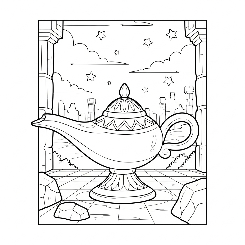 Pagina da Colorare Lampada Mistica in Rovine Antiche coloring page