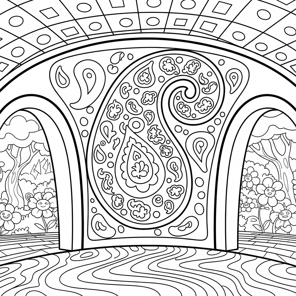 Página para Colorear: Panel de Paisley en Estilo Cartoon Mediano coloring page