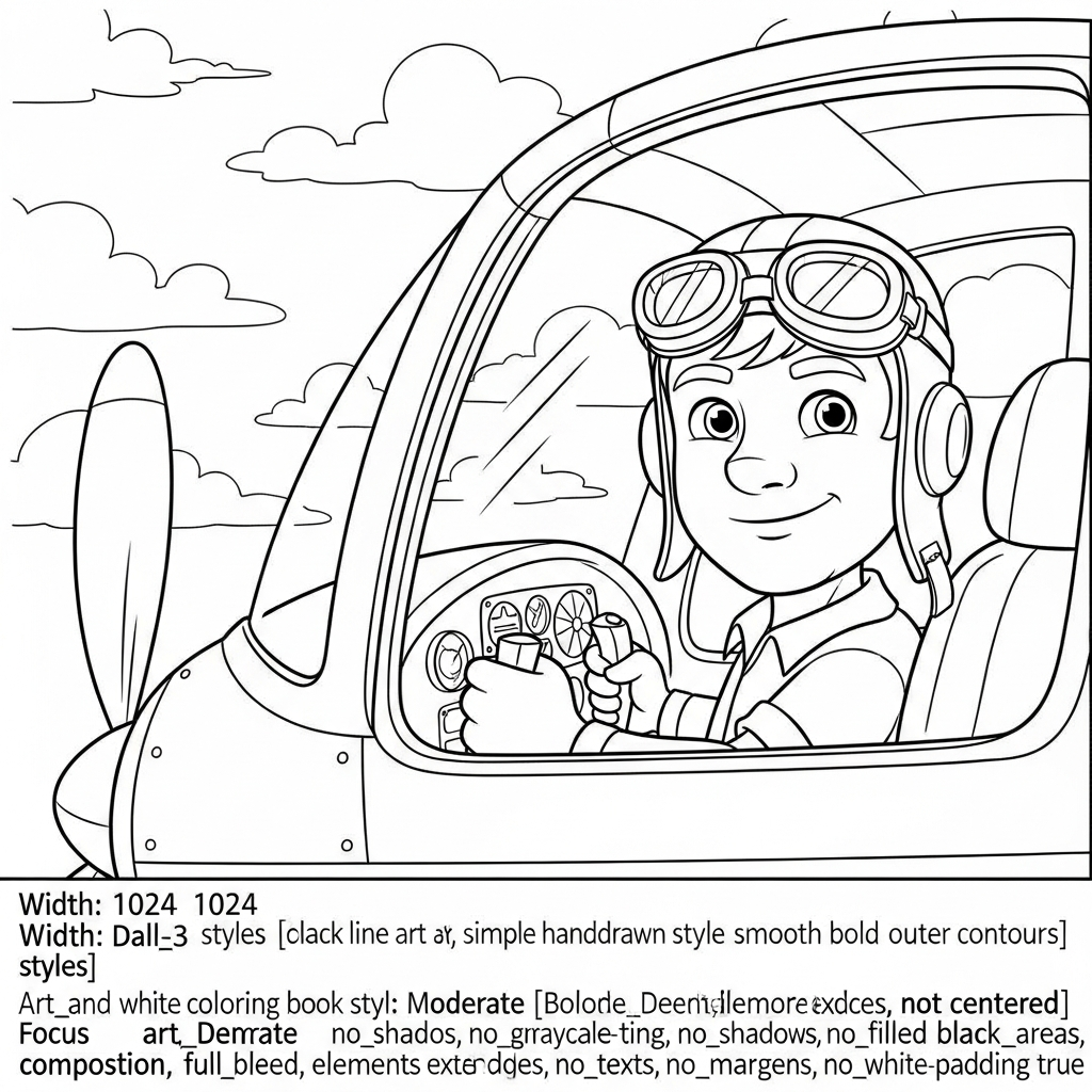 Fun Cartoon Pilot Coloring Page for Kids coloring page