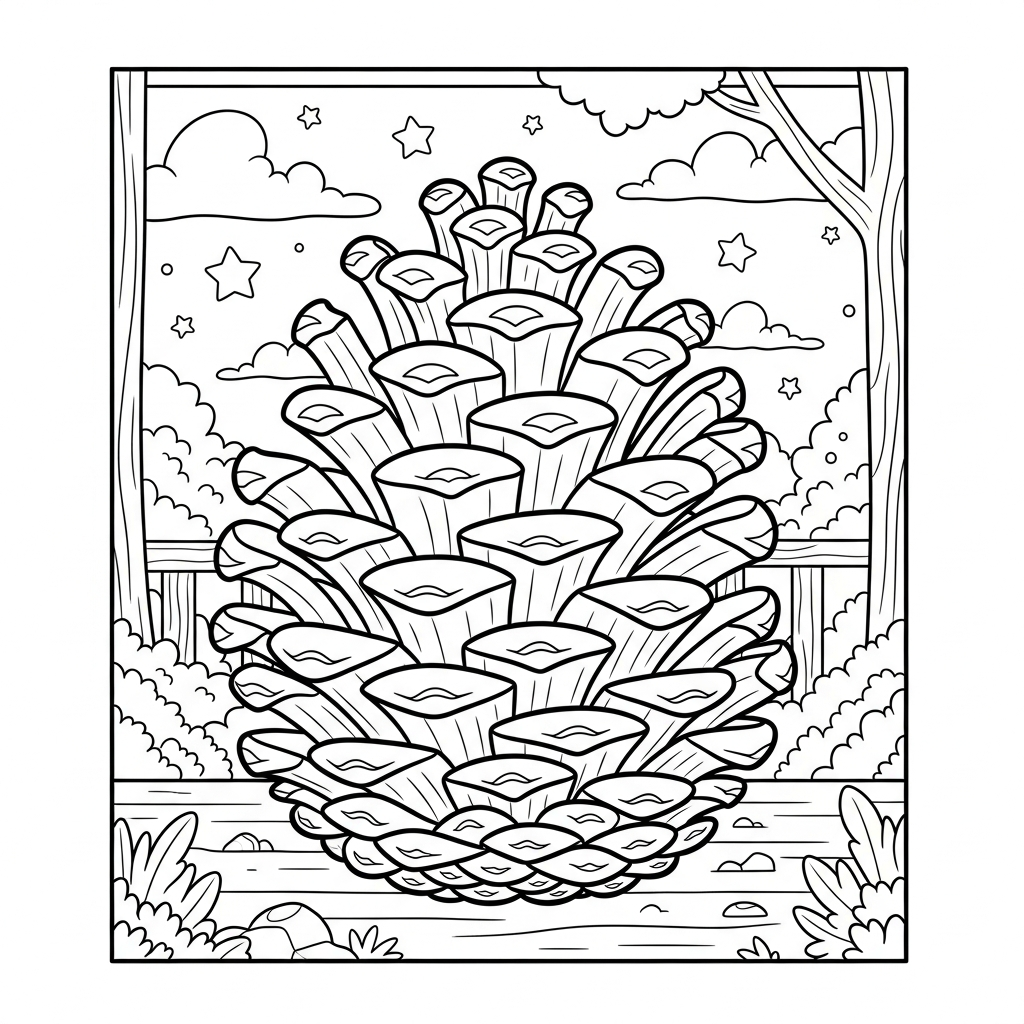 Pagina da Colorare: Pigna Cartone Medio nel Bosco coloring page