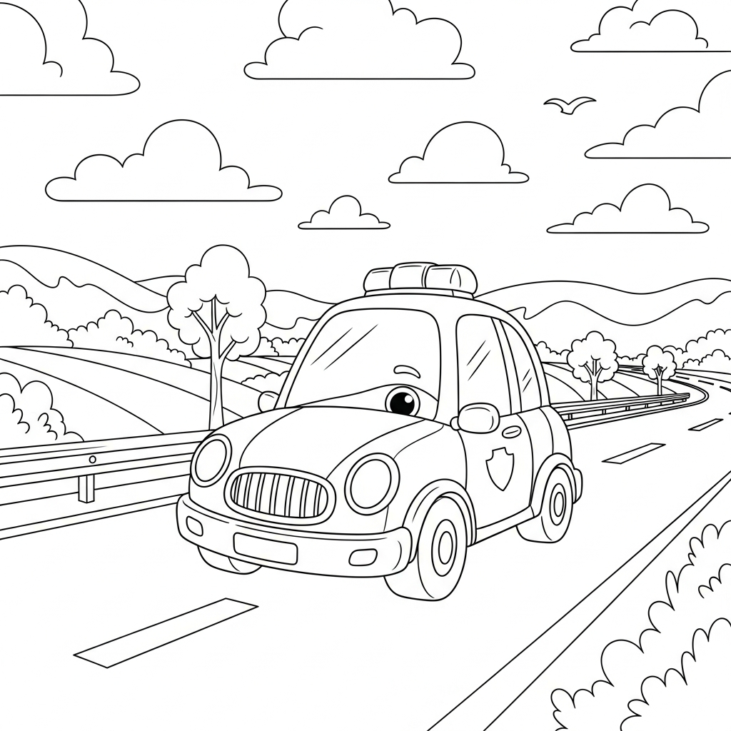 Medium Cartoon Police Car Coloring Page for Kids coloring page printable
