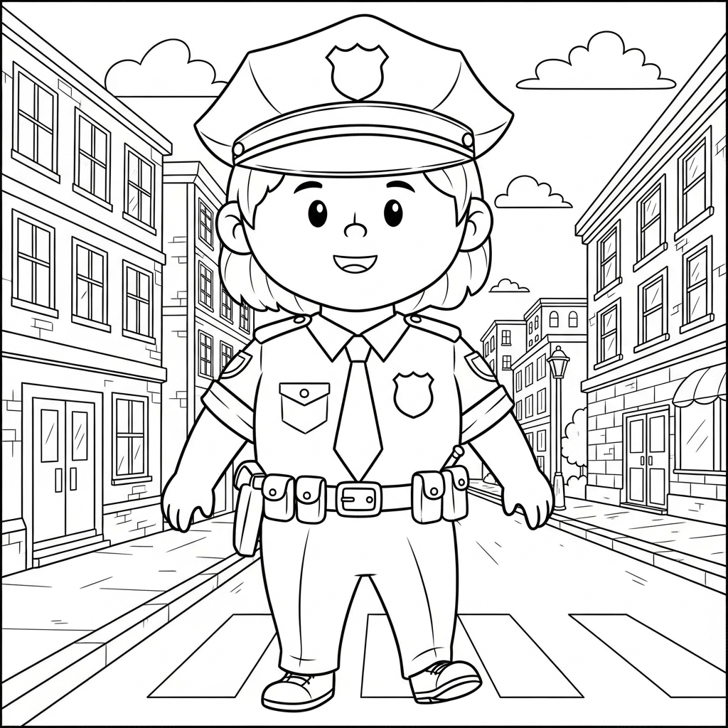 Fun Medium Cartoon Police Officer Coloring Page for Kids coloring page
